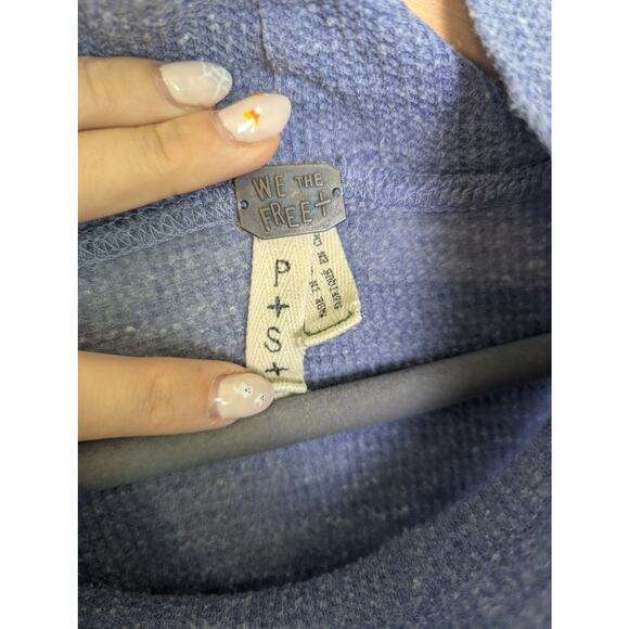 We The Free People Waffle Knit Blue Cowl Neck Asymmetrical Tunic Top Women S - Picture 5 of 10